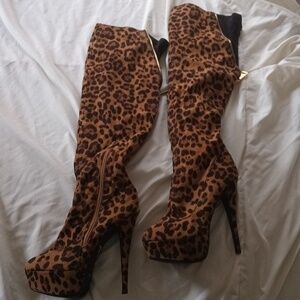 Leopard print thigh high boots. Size 7. By Anne Michelle.  Excellent condition.